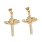 Brass Micro Pave Cubic Zirconia Pendants, Real 18K Gold Plated, Cross Charms, Clear, 28x17x2.5mm, Hole: 4.5x3mm