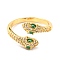 Brass Micro Pave Cubic Zirconia Cuff Rings, Long-Lasting Plated, Snake, Real 18K Gold Plated, US Size 7(17.3mm)