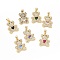 Brass Micro Pave Cubic Zirconia Pendants, with Glass, Bear with Heart Charm, Golden, Mixed Color, 20.5x15x5mm, Hole: 5.5x3.5mm