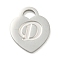 Non-Tarnish 304 Stainless Steel Pendants, Laser Cut, Heart with Letter Charm, Stainless Steel Color, Letter D, 15x12x1mm, Hole: 3x3.5mm