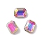 Glass Rhinestone Cabochons, Flat Back & Back Plated, Faceted, Rectangle, Heliotrope, 8x6x3.5mm