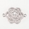 Flower Brass Micro Pave Cubic Zirconia Links, Platinum, 18x25.5x5mm, Hole: 1.5mm