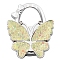 Glitter Butterfly Zinc Alloy Crystal Rhinestone Bag Hanger, Foldable Purse Hooks with Leather, Light Yellow, 70x49x10mm