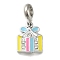 Rack Plating Alloy Colorful Enamel European Dangle Charms, Christmas Gift Box Large Hole Pendants with Crystal Rhinestone, Platinum, 28mm, Hole: 4.5mm, Box: 18x14x3mm