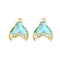 Rack Plating Alloy Pendants, with Rhinestone and Glass, Fishtail, Cyan, 17x14x5mm, Hole: 1.2mm