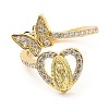 Clear Cubic Zirconia Heart Virgin Mary with Butterfly Open Cuff Ring RJEW-E064-05G-2
