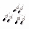 Natural Obsidian Bullet with Sun Dangle Earrings EJEW-I276-01P-10-1