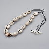 Adjustable Cowrie Shell Beaded Necklaces NJEW-JN02278-2