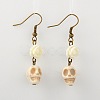 Dyed Synthetic Magnesite Skull Earrings EJEW-JE01026-2