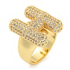 Brass Micro Pave Clear Cubic Zirconia Letter Open Cuff Ring for Women RJEW-M173-01G-H-1