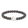 Natural Lava Rock Stretch Bracelet with Alloy Peace Sign Beaded BJEW-JB08309-05-1