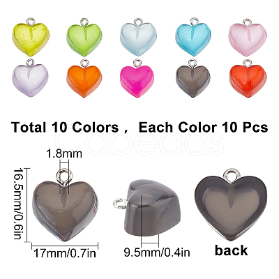 SUNNYCLUE 100Pcs 10 Colors Valentine's Day Transparent Resin Pendants FIND-SC0003-28-1