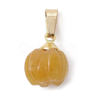 Natural Yellow Aventurine Pumpkin Charms with Golden Tone 304 Stainless Steel Snap on Bails PALLOY-JF02349-02-1