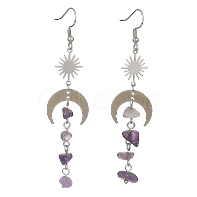 Natural Amethyst Chips Tassel Dangle Earrings EJEW-TA00260-03-1