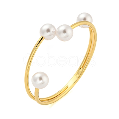 Rack Plating Brass & Round ABS Plastic Imitation Pearl Bangles BJEW-Q347-02G-1