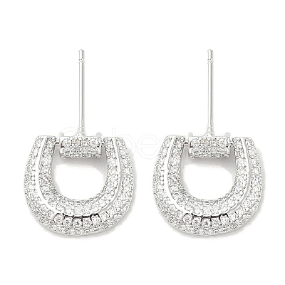 Rack Plating Brass Micro Pave Clear Cubic Zirconia Stud Earrings for Women EJEW-M260-11P-1