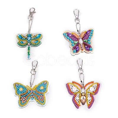 Acrylic Diamond Butterfly & Dragonfly Pendant Keychain Kits PW-WG32513-01-1