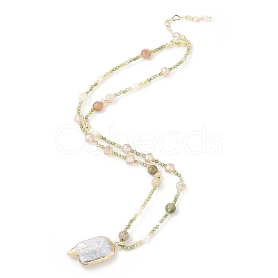 Natural Rutilated Quartz Beaded & Glass Beads Necklaces NJEW-L119-10G-1