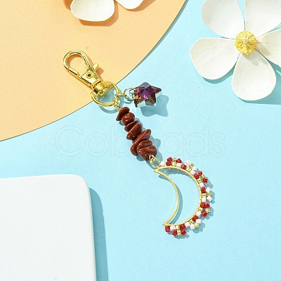 Moon Glass Seed Pendant Decorations HJEW-MZ00065-1