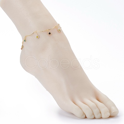 Brass Enamel Charm Anklets AJEW-AN00396-1