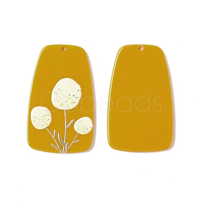 Trapezoid with Flower Opaque Acrylic Pendants OACR-H023-01-1