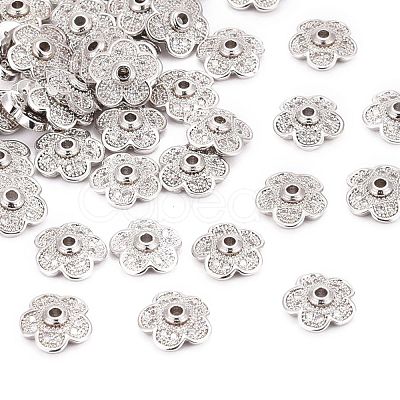 5-Petal Brass Micro Pave Clear Cubic Zirconia Bead Caps ZIRC-P001-31P-1