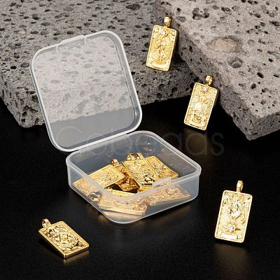 10Pcs 1 style Brass Micro Pave Clear Cubic Zirconia Tarot Card Pendants ZIRC-LS0001-01G-1