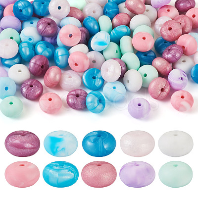 Pandahall 100Pcs 10 Colors Rondelle Food Grade Eco-Friendly Silicone Beads SIL-TA0001-42-1