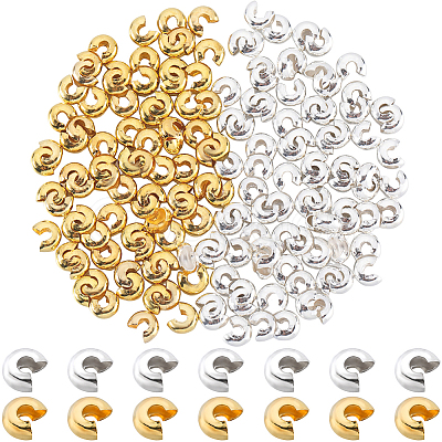 SOFPLATE 200Pcs 2 Colors Brass Crimp Beads Covers KK-SP0001-90B-1