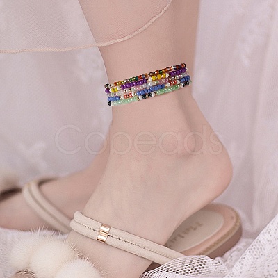 Candy Color Glass Seed Beads Stretch Anklets Set for Girl Women AJEW-SW00003-1