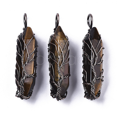 Natural Gemstone Big Wire Wrapped Pointed Pendants G-T133-R02B-1