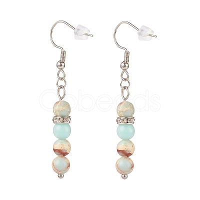 Gemstone Round Beaded Dangle Earrings EJEW-JE04873-1