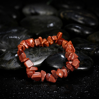 Synthetic Goldstone Chips Stretch Bracelets BJEW-BB16534-H-1