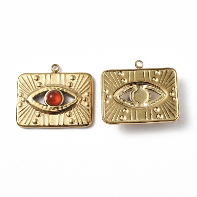 PVD Vacuum Plating 201 Stainless Steel Natural Red Agate Pendants STAS-C064-VC835-1