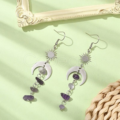 Natural Amethyst Chips Tassel Dangle Earrings EJEW-TA00260-03-1