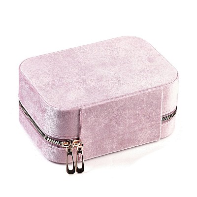 Italian Velvet Double Layers Jewelry Set Storage Zipper Boxes with Mirror Inside CON-G023-09B-1