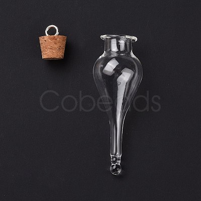 Teardrop Glass Cork Bottle Big Pendants X-AJEW-A041-01A-1