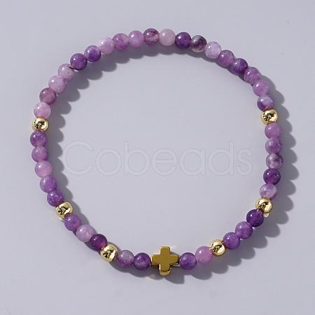 Elegant European Style Cross Lepidolite Beaded Bracelet for Women DP3020-2-1