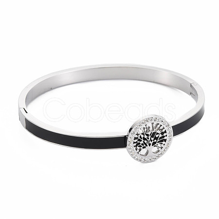 Crystal Rhinestone Flat Round with Tree of Life Bangle BJEW-N017-005P-1