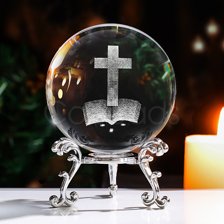 Inner Carving Cross Glass Crystal Ball Diaplay Decoration PW-WG6269E-02-1