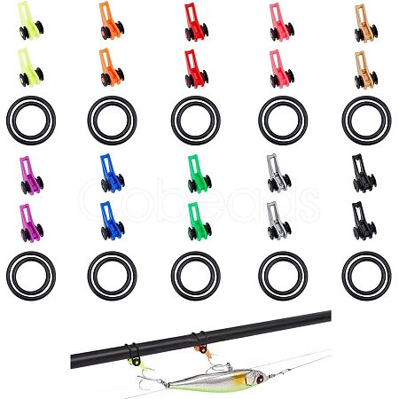 SUPERFINDINGS 50 Sets 10 Colors Plastic & Silicone O-Rings Fishing Rod Pole Hook Keeper Sets FIND-FH0003-26-1