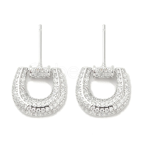 Rack Plating Brass Micro Pave Clear Cubic Zirconia Stud Earrings for Women EJEW-M260-11P-1