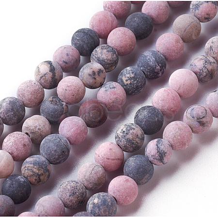 Frosted Natural Rhodonite Round Bead Strands X-G-E487-12-10mm-1