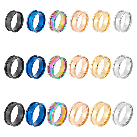 Unicraftale 18Pcs 18 Styles 201 Stainless Steel Grooved Finger Ring Settings STAS-UN0042-79-1