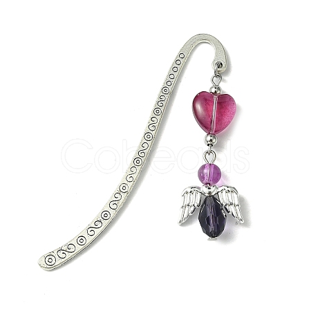 Glass Bead Heart Angel Bookmarks AJEW-JK00276-01-1