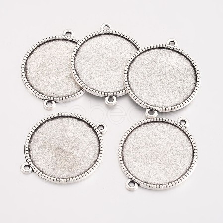 Tibetan Style Alloy Flat Round Cabochon Connector Settings X-TIBE-Q038-001G-AS-RS-1