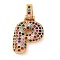 Brass Micro Pave Cubic Zirconia Pendants, Real 18K Gold Plated, Colorful, Letter P, 18.5~24x12.5~25.5x5~5.5mm, Hole: 5x3mm