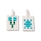 Handmade Glass Seed Loom Pattern, Rectangle with Sun & Flower Pendant, Medium Turquoise, 18~19x10x1.7mm, Hole: 4.5mm, 2pcs/set