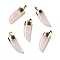 Natural Rose Quartz Pendants, with Golden Tone Brass Findings, Dagger Shape, 41~42x15~16x6.5~7.5mm, Hole: 5x7.5mm