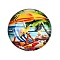 Glass Cabochons, Half Round with Ocean Theme, Colorful, Umbrella, 34.5x9.5mm